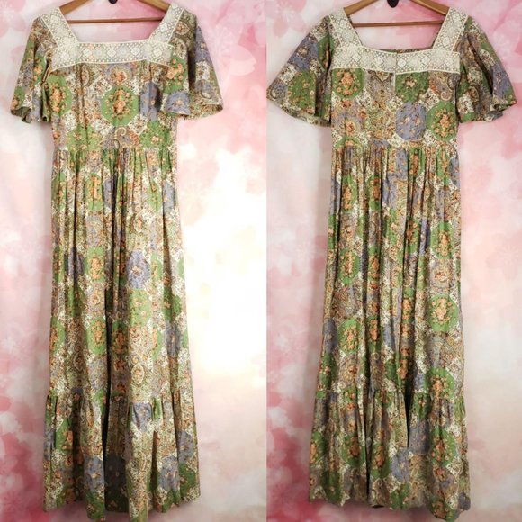 TRUE VINTAGE Handmade Boho Square Neck Maxi Dress - Picture 3 of 9